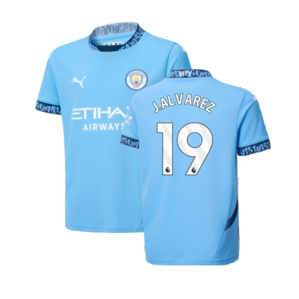 '24-'25 Man City Home Shirt (Kids) (J.alvarez 19) 9-10 Polyester Manchester City Made By: Puma Unisex Kids Blue Size 13-14