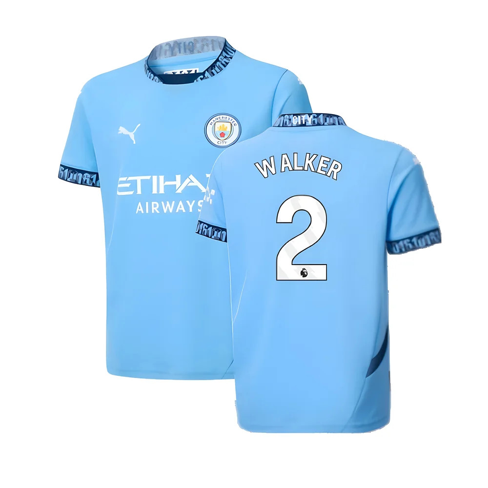 '24-'25 Man City Home Shirt (Kids) (Walker 2) Polyester Manchester City Made By: Puma Unisex Kids Blue Size 9-10