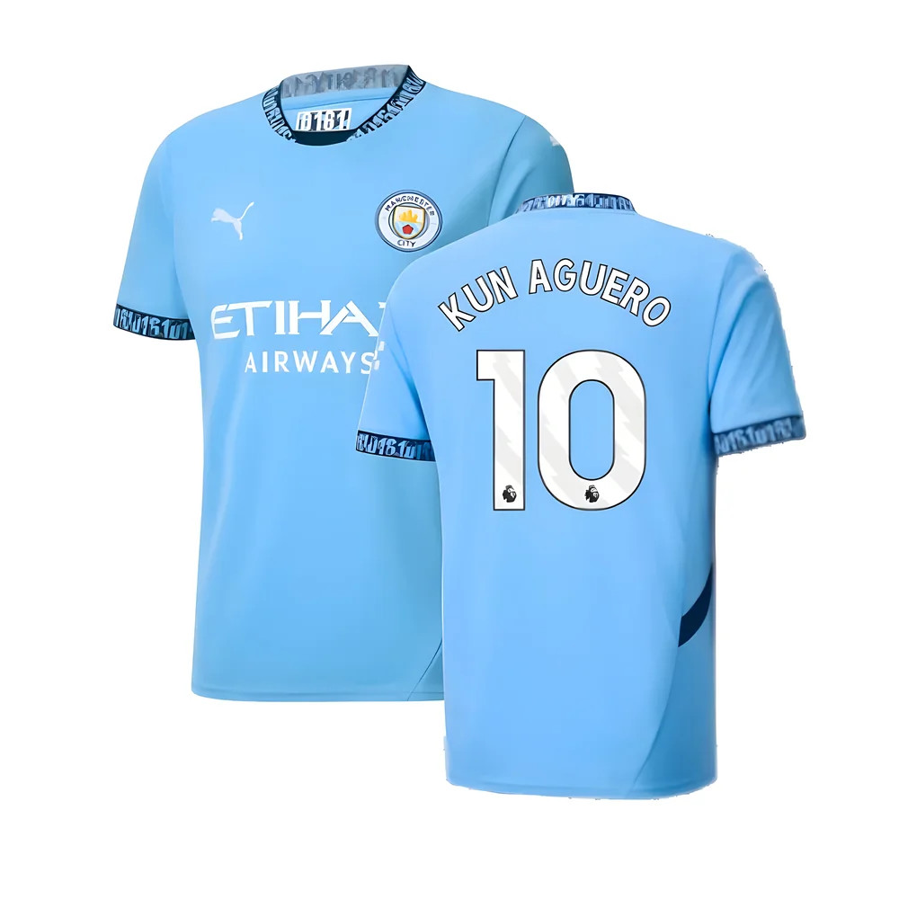 '24-'25 Man City Home Shirt (Kun Aguero 10) Polyester Manchester City Made By: Puma Men's Blue Small