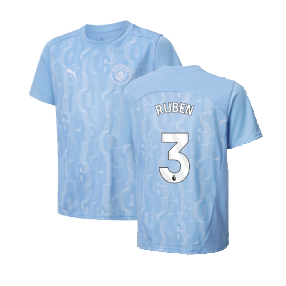 '24-'25 Man City Prematch Ss Shirt (Light Blue) - Kids (Ruben 3) 7-8 Polyester Manchester City Made By: Puma Unisex Kids Light Blue Size 9-10