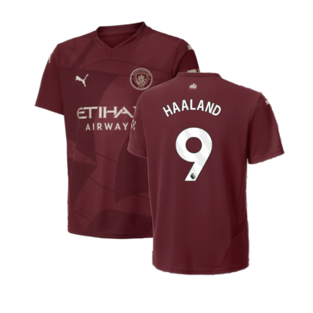 '24-'25 Man City Third Shirt (Kids) (Haaland 9) Polyester Manchester City Made By: Puma Unisex Kids Maroon Size 7-8