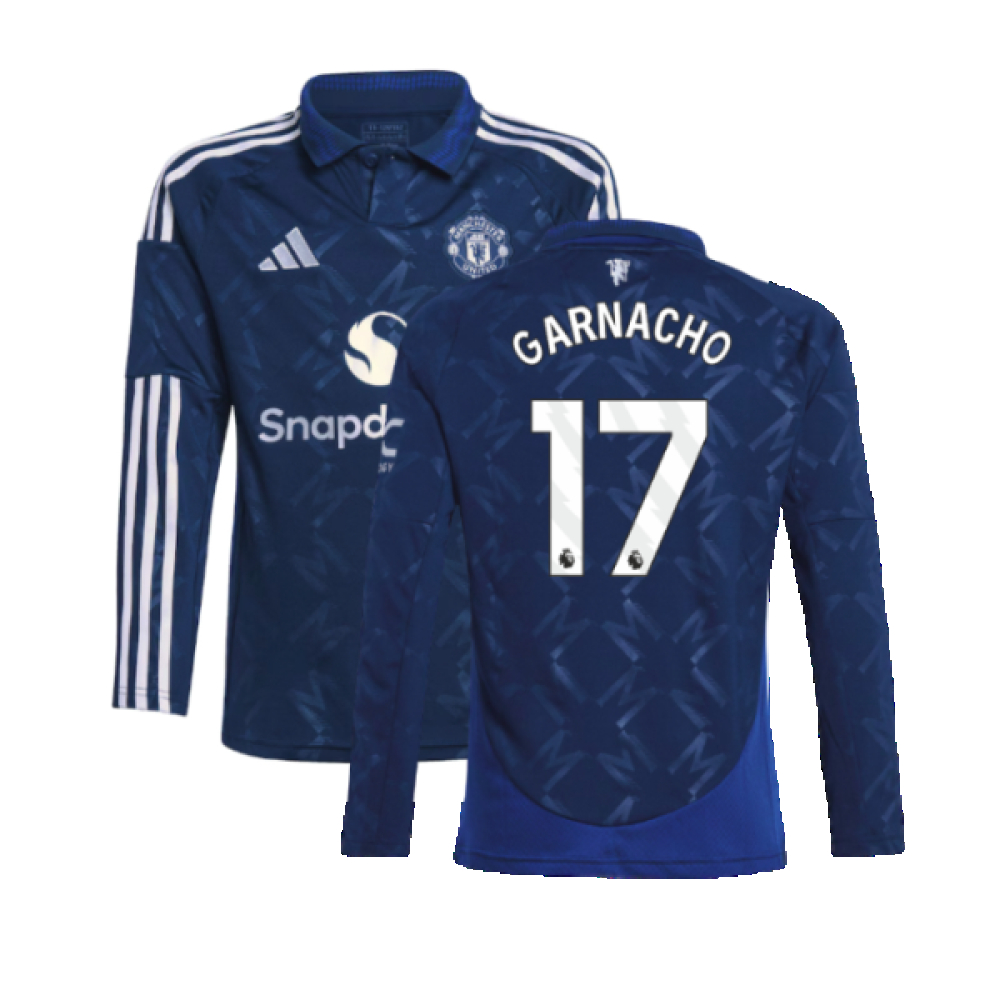 '24-'25 Man Utd Long Sleeve Away Shirt (Kids) (Garnacho 17) Polyester Manchester United Made By: Adidas Unisex Kids Navy Size 9-10