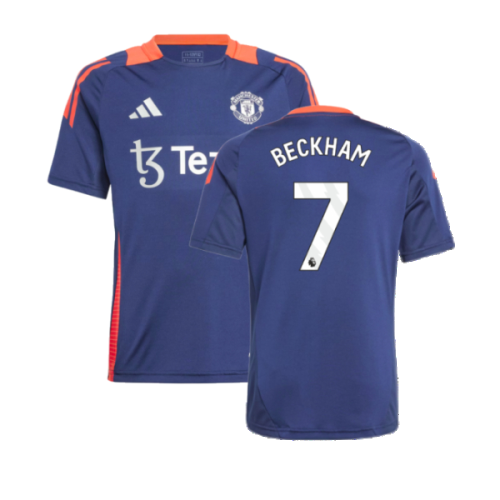 '24-'25 Man Utd Training Jersey (Night Indigo) - Kids (Beckham 7) 7-8 Polyester Manchester United Made By: Adidas Unisex Kids Navy Size 9-10
