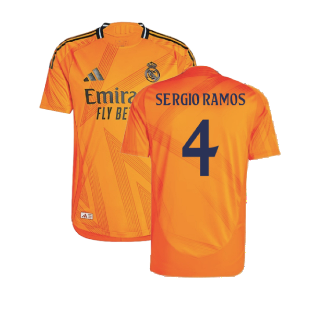 '24-'25 Real Madrid Authentic Away Shirt (Sergio Ramos 4) Polyester Made By: Adidas Men's Orange Large