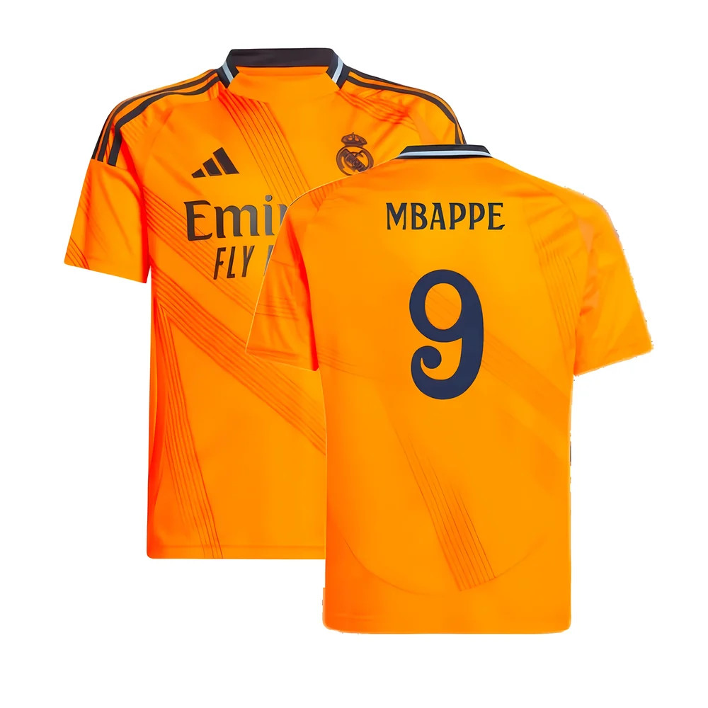 '24-'25 Real Madrid Away Shirt (Kids) (Mbappe 9) 7-8 Polyester Made By: Adidas Unisex Kids Orange Size 9-10