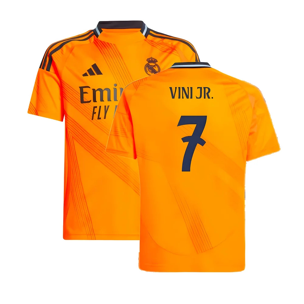 '24-'25 Real Madrid Away Shirt (Kids) (Vini Jr. 7) 7-8 Polyester Vinicius Junior Made By: Adidas Unisex Kids Orange Size 11-12