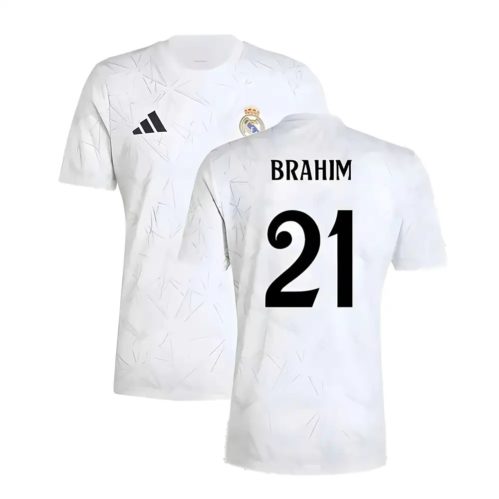 '24-'25 Real Madrid Pre-Match Shirt (White) (Brahim 21) Polyester Made By: Adidas Men's White Small