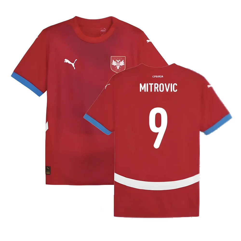 '24-'25 Serbia Home Shirt (Mitrovic 9) Polyester Made By: Puma Men's Red Large