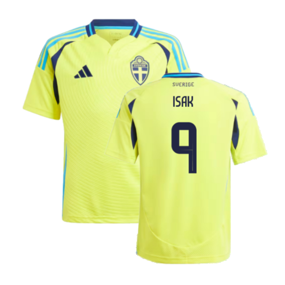 '24-'25 Sweden Home Shirt (Kids) (Isak 9) Polyester Alexander Isak Made By: Adidas Unisex Kids Yellow Size 7-8