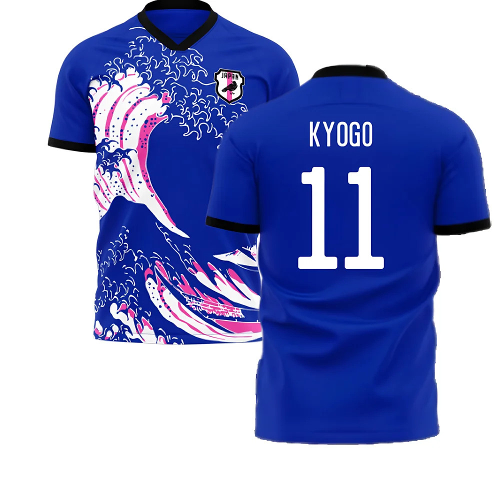 Japan Wave Concept Football Kit (Libero) (Kyogo 11) Polyester Kyogo Furuhashi Made By: Libero Sportswear Men's Blue 4XL