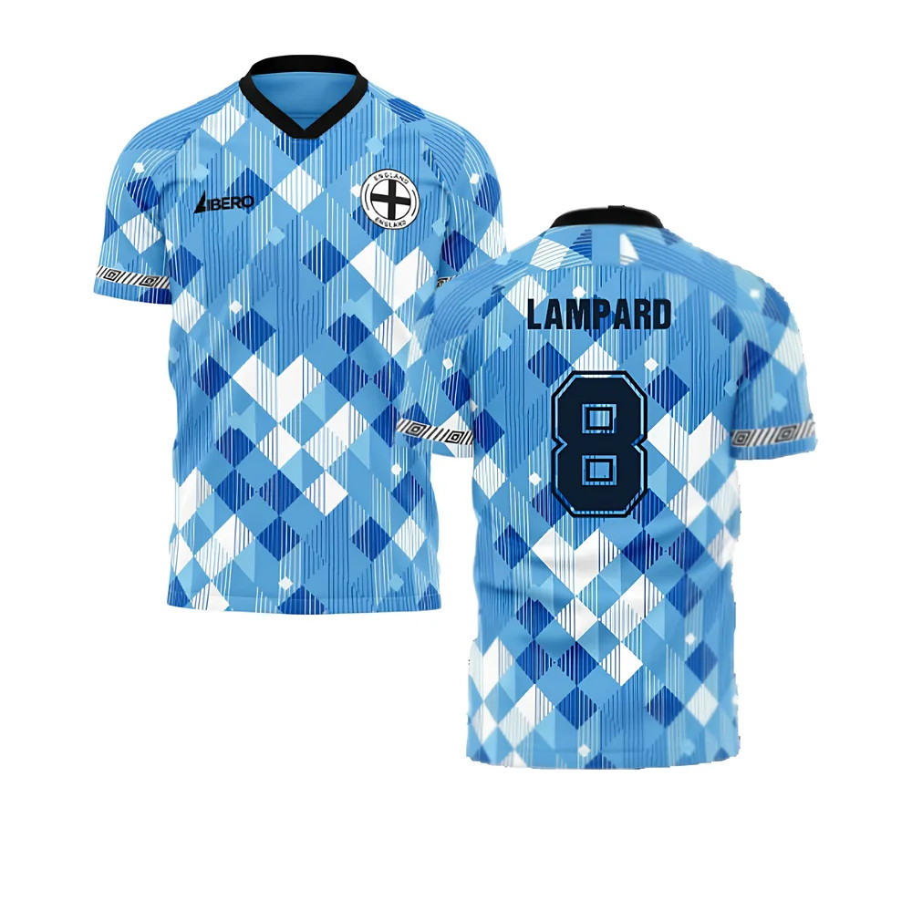 England 1990 Third Concept Football Shirt (Libero) (Lampard 8) Polyester Made By: Libero Sportswear Men's Sky Blue 4XL