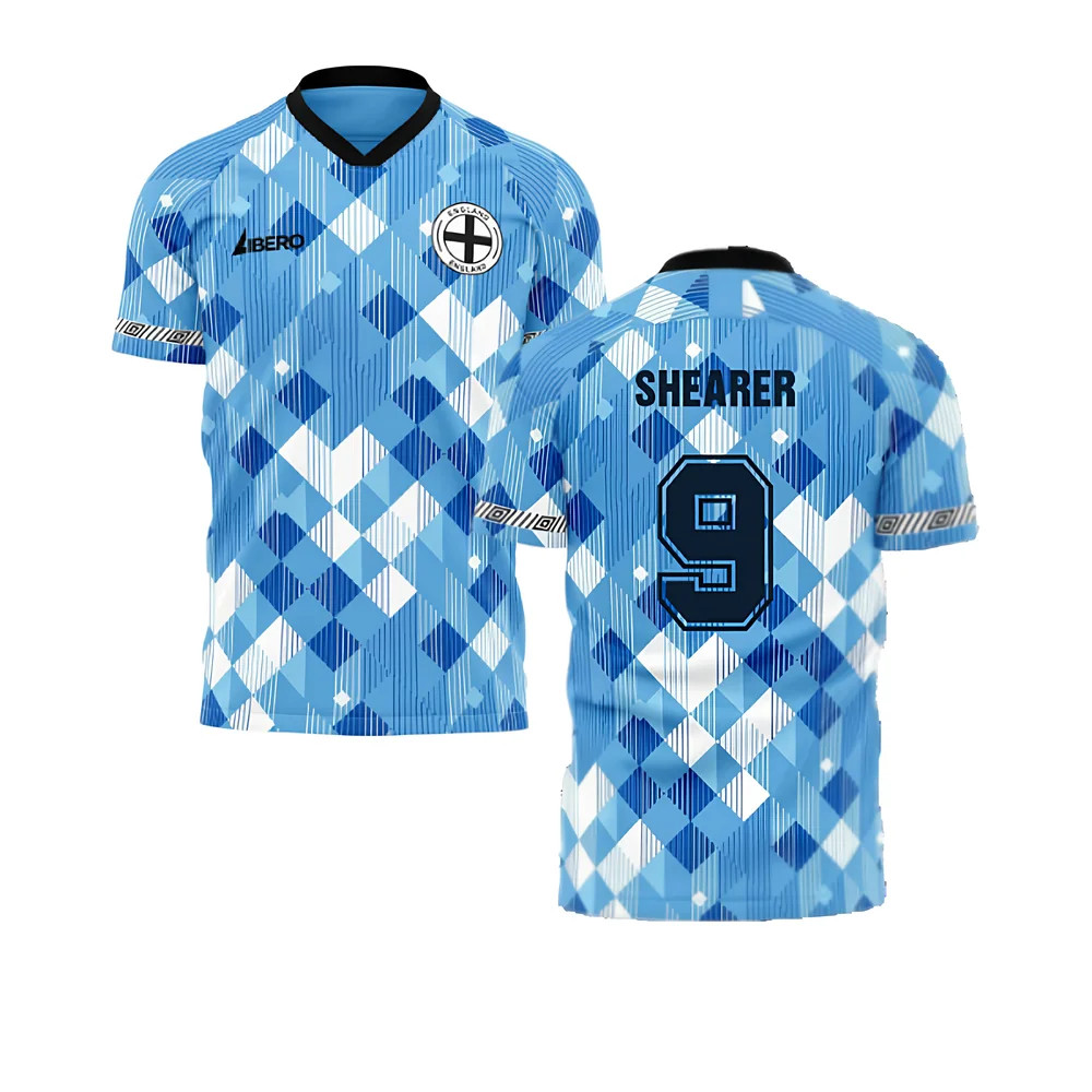 England 1990 Third Concept Football Shirt (Libero) (Shearer 9) Polyester Made By: Libero Sportswear Men's Sky Blue 4XL