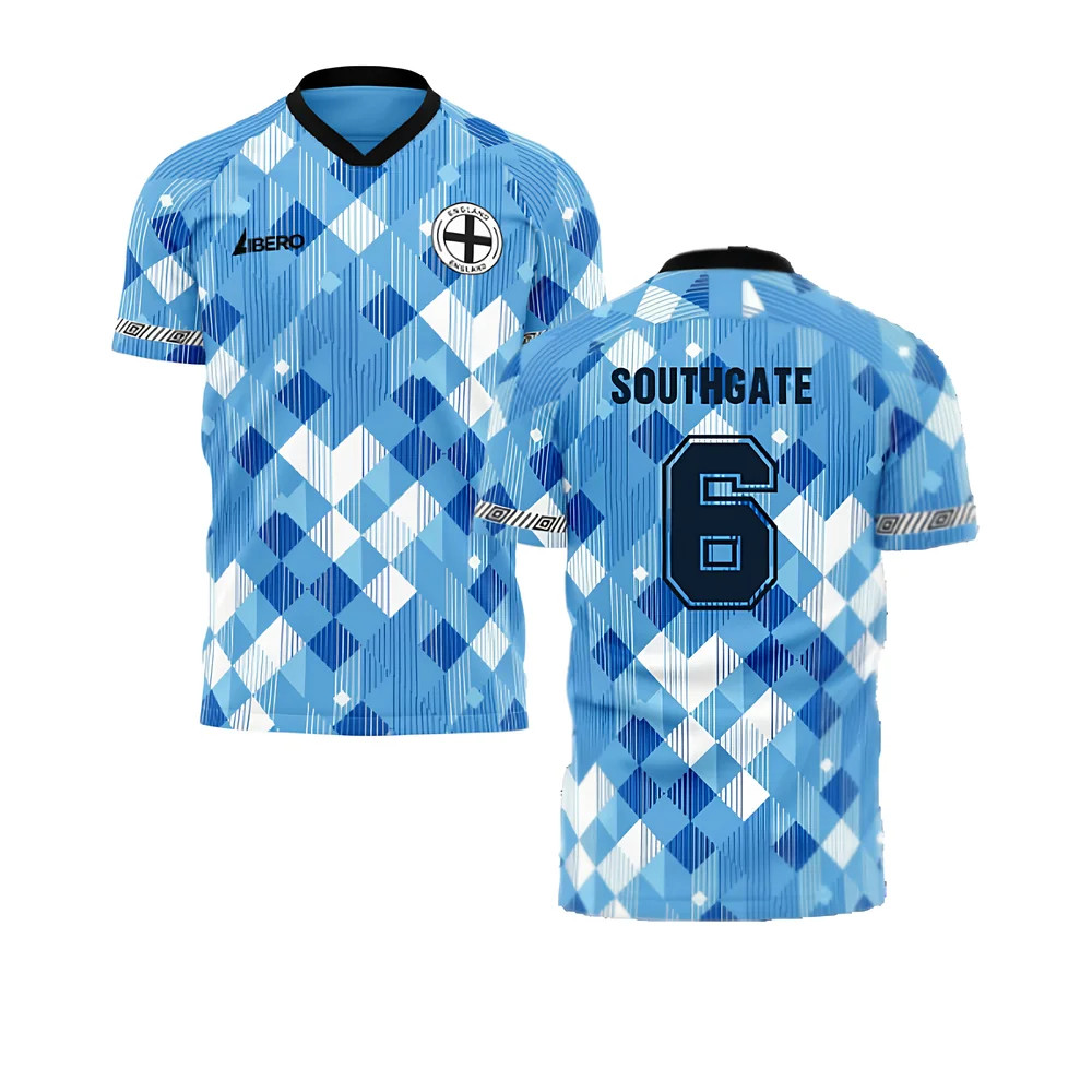 England 1990 Third Concept Football Shirt (Libero) (Southgate 6) Polyester Made By: Libero Sportswear Men's Sky Blue 4XL