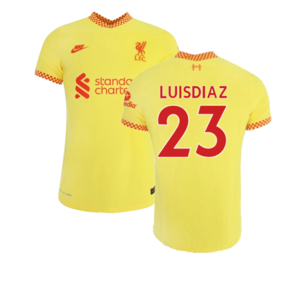 '21-'22 Liverpool 3Rd Shirt (Luis Diaz 23) Polyester Made By: Nike Men's Yellow Extra Large