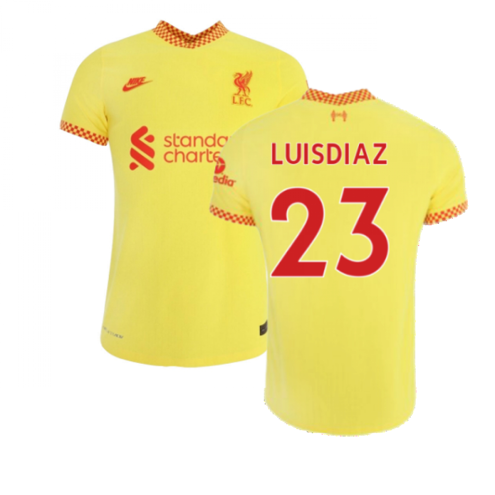 '21-'22 Liverpool 3Rd Shirt (Kids) (Luis Diaz 23) Polyester Made By: Nike Unisex Kids Yellow Small