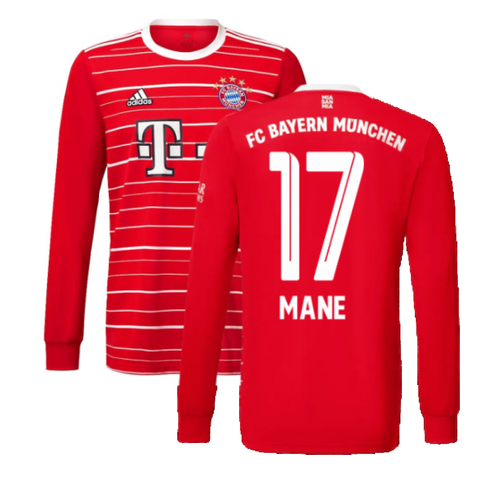 '22-'23 Bayern Munich Long Sleeve Home Shirt (Mane 17) Polyester Sadio Mane Made By: Adidas Men's Red Xxl