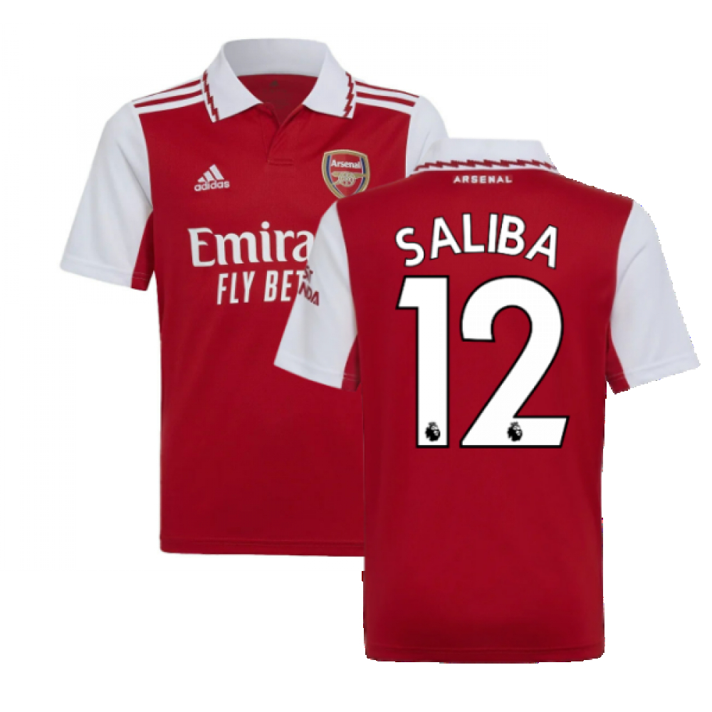 '22-'23 Arsenal Home Shirt (Kids) (Saliba 12) Polyester William Saliba Made By: Adidas Unisex Kids Red Size 9-10