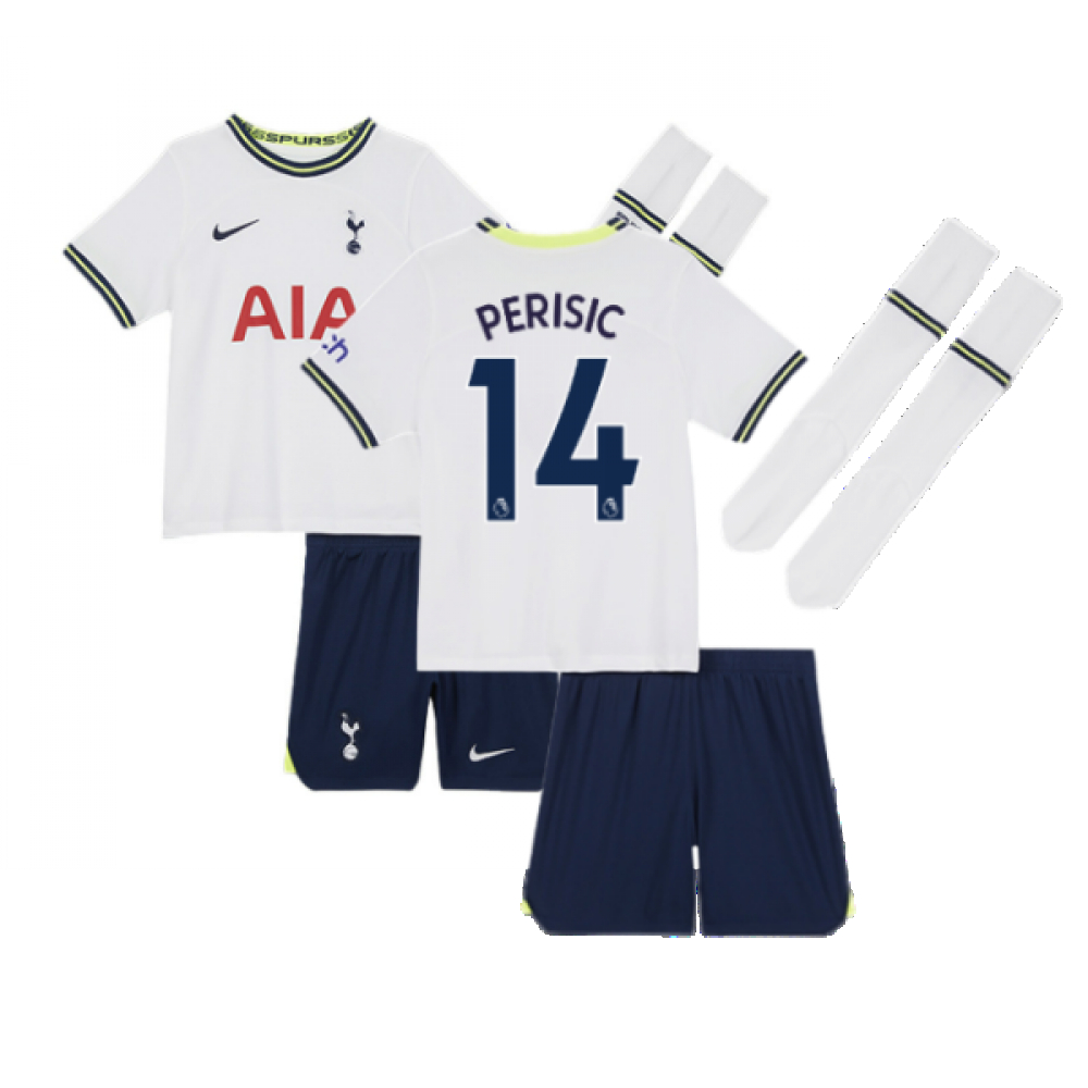'22-'23 Tottenham Little Boys Home Mini Kit (Perisic 14) Kids Polyester Ivan Perisic Made By: Nike Unisex Kids White Medium