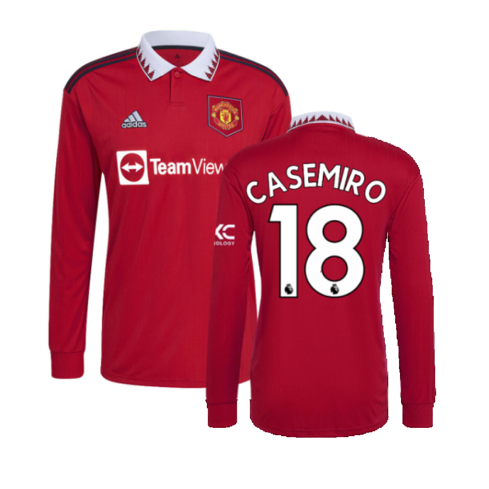 '22-'23 Man Utd Long Sleeve Home Shirt (Casemiro 18) Polyester Manchester United Made By: Adidas Men's Red 3XL