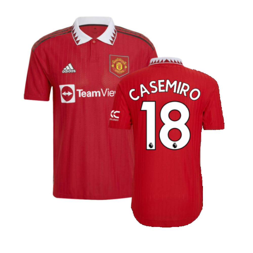 '22-'23 Man Utd Authentic Home Shirt (Casemiro 18) Polyester Manchester United Made By: Adidas Men's Red Xxl