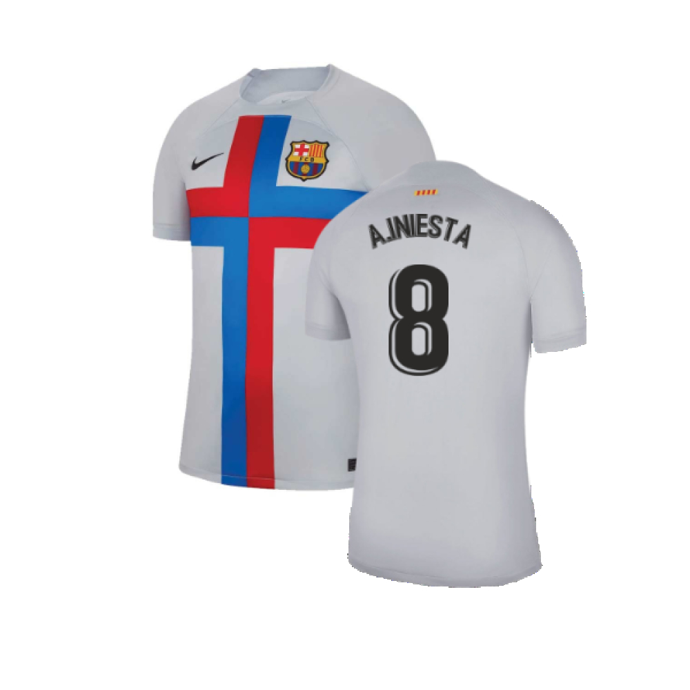 '22-'23 Barcelona Third Shirt (A.iniesta 8) Polyester Andres Iniesta Made By: Nike Men's Grey Xxl