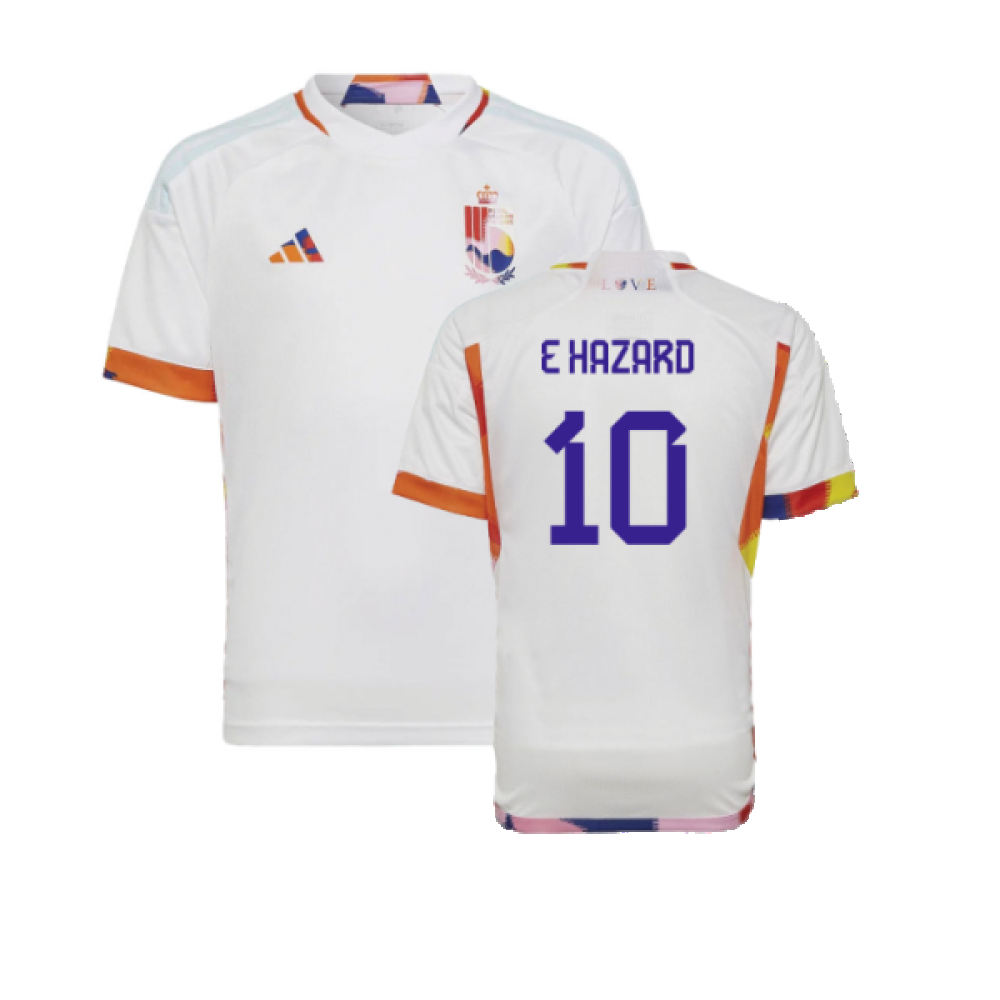 '22-'23 Belgium Away Shirt (Kids) (E Hazard 10) Polyester Eden Hazard Made By: Adidas Unisex Kids White Size 15-16