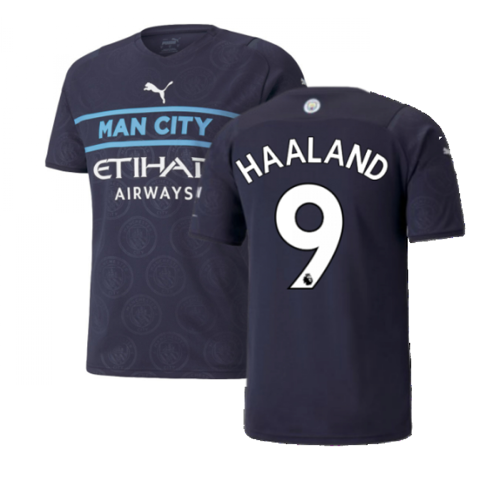 '21-'22 Man City Third Shirt (Haaland 9) Polyester Erling Haaland Manchester United Made By: Puma Men's Navy Small