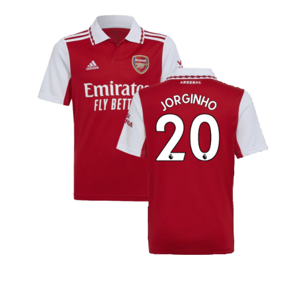 '22-'23 Arsenal Home Shirt (Kids) (Jorginho 20) Polyester Made By: Adidas Unisex Kids Red Size 9-10