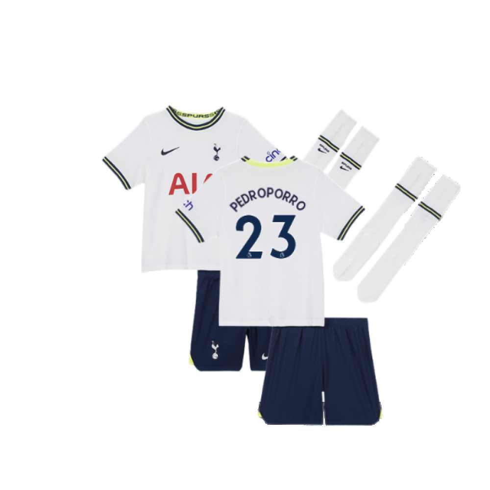 '22-'23 Tottenham Little Boys Home Mini Kit (Pedro Porro 23) Kids Polyester Made By: Nike Unisex Kids White Medium