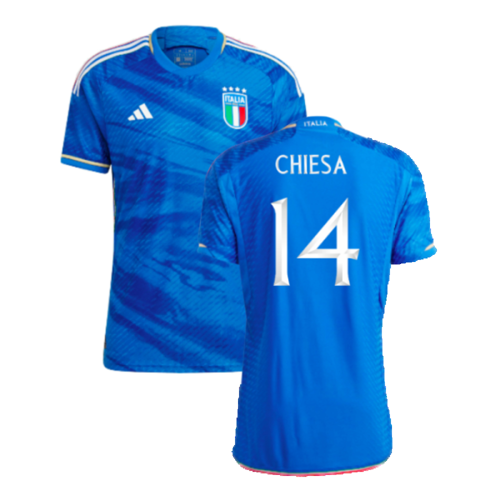 '23-'24 Italy Authentic Home Shirt (Chiesa 14) Polyester Federico Chiesa Made By: Adidas Men's Blue Small
