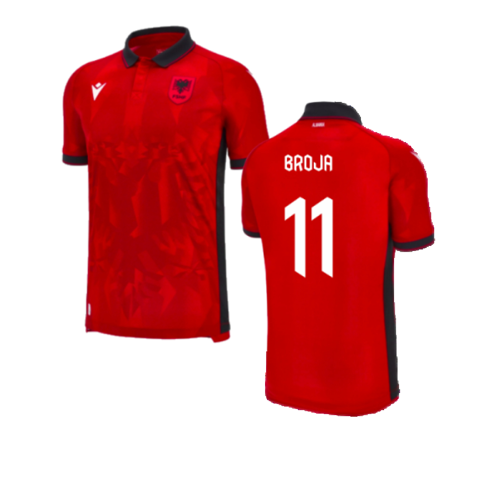 '23-'24 Albania Home Authentic Shirt (Broja 11) Polyester Made By: Macron Men's Red 3XL