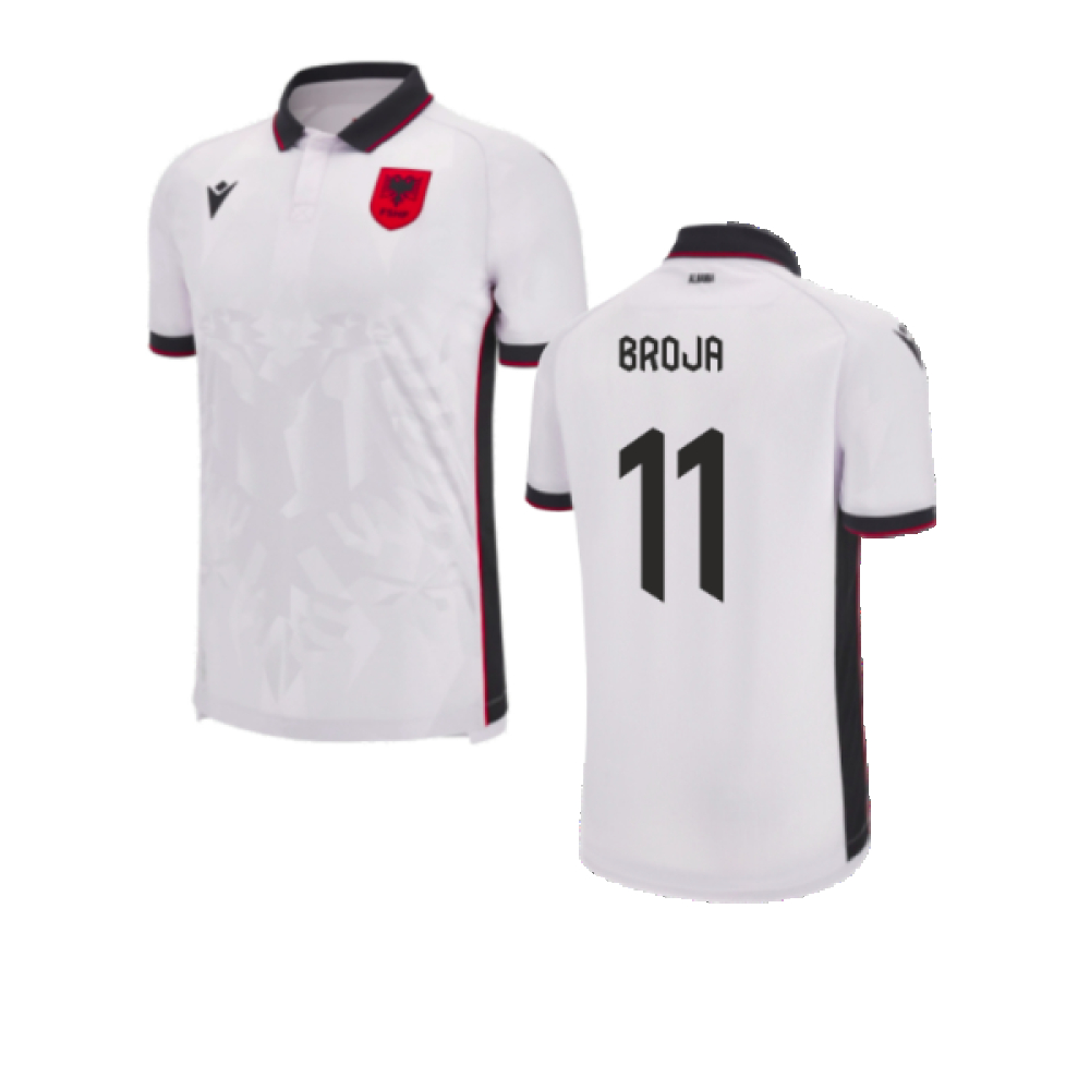 '23-'24 Albania Away Authentic Shirt (Broja 11) Polyester Made By: Macron Men's White 3XL