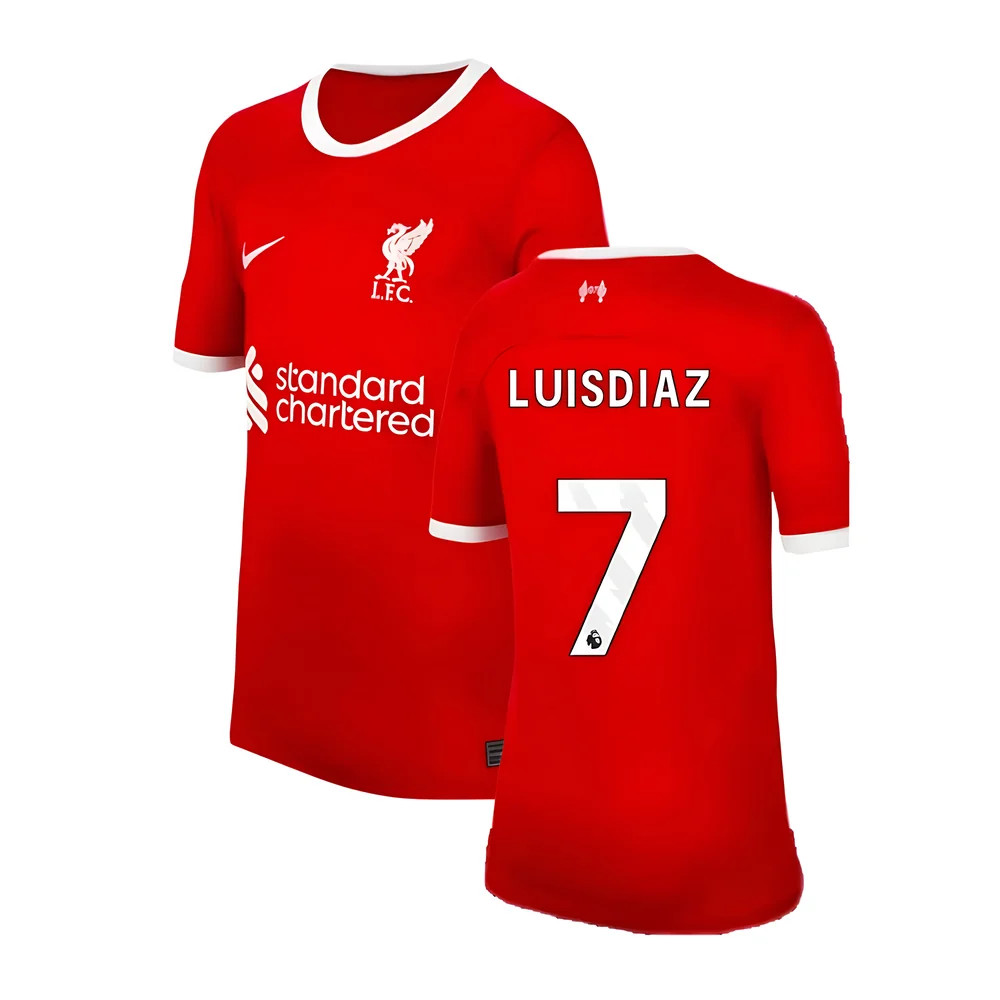 '23-'24 Liverpool Home Shirt (Kids) (Luis Diaz 7) Polyester Made By: Nike Unisex Kids Red Extra Small