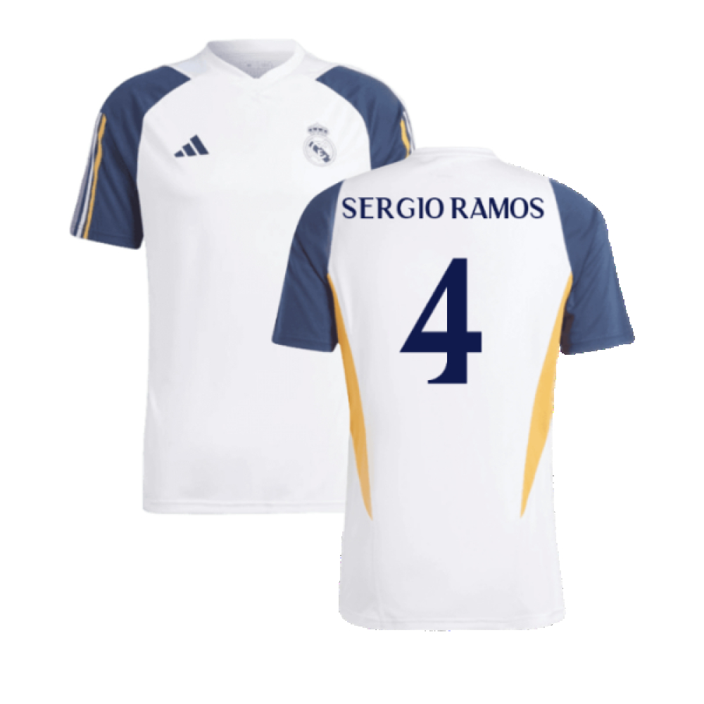 '23-'24 Real Madrid Training Shirt (White) (Sergio Ramos 4) Polyester Made By: Adidas Men's White Xxl