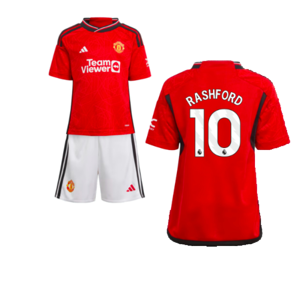 '23-'24 Man Utd Home Mini Kit (Rashford 10) Toddler's 2-3 Toddler Polyester Manchester United Made By: Adidas Unisex Toddler Red 18-24 Mo