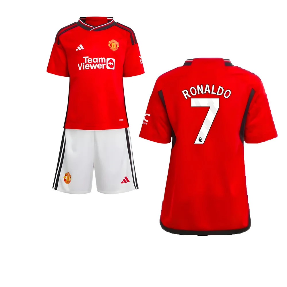 '23-'24 Man Utd Home Mini Kit (Ronaldo 7) Toddler's Polyester Manchester United Made By: Adidas Unisex Toddler Red 2-3 Toddler