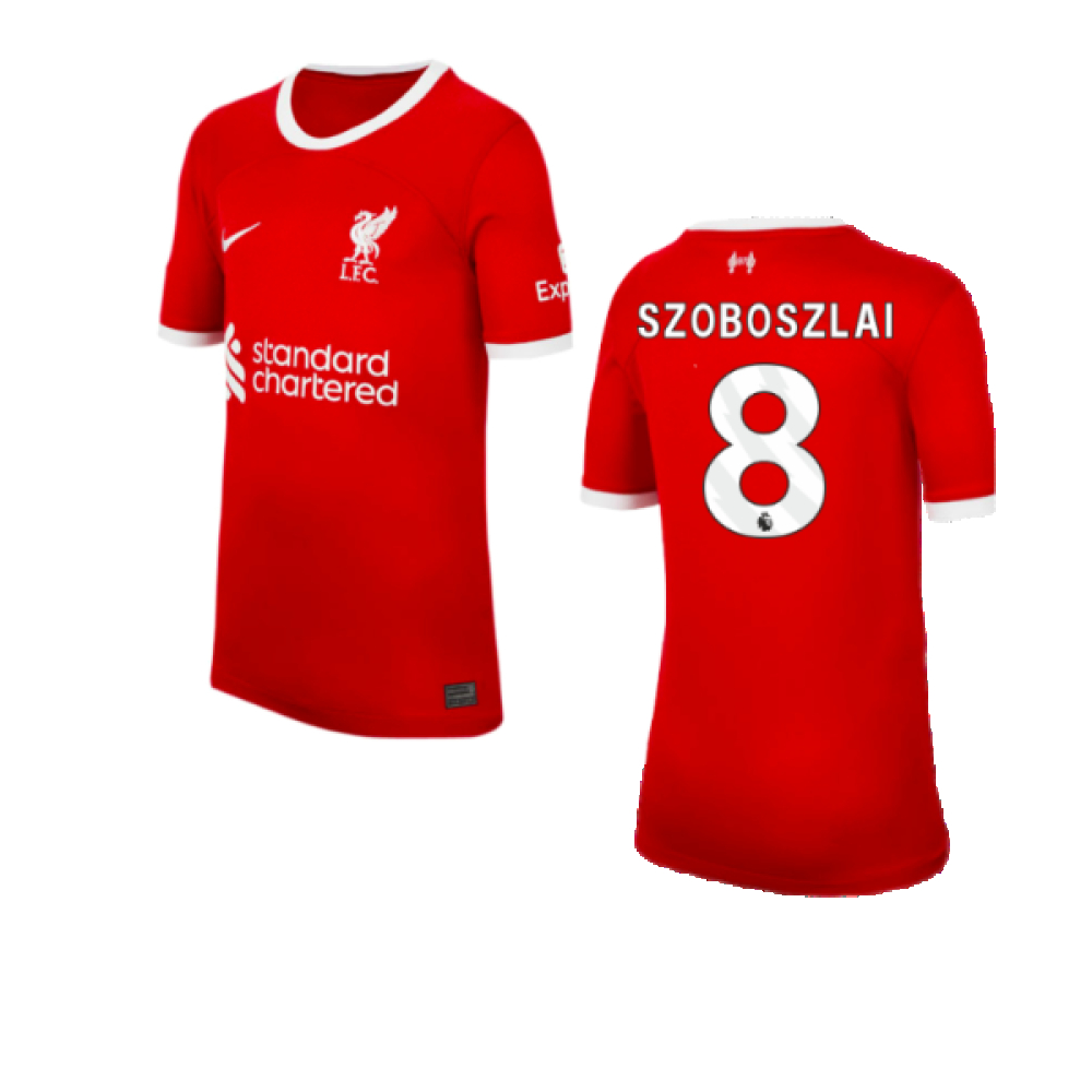 '23-'24 Liverpool Home Shirt (Kids) (Szoboszlai 8) Polyester Made By: Nike Unisex Kids Red Small