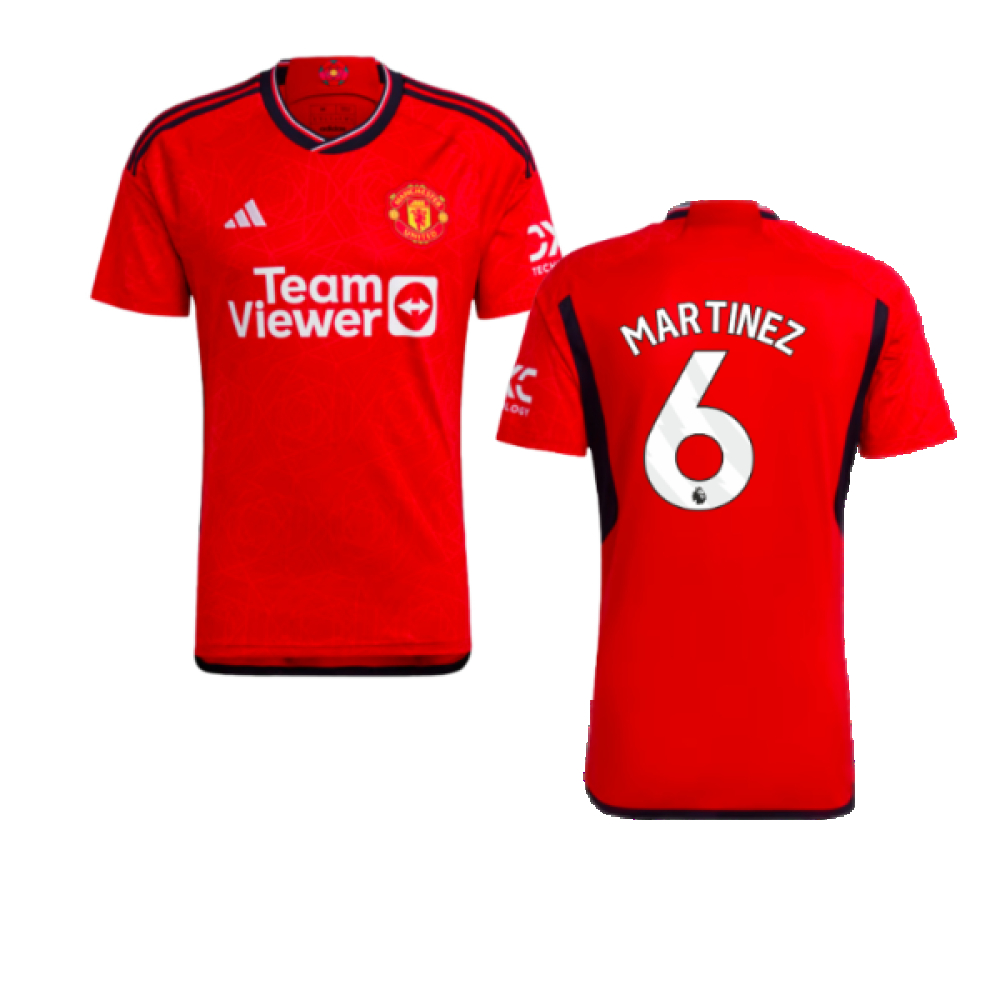 '23-'24 Man Utd Home Shirt (Martinez 6) Polyester Manchester United Made By: Adidas Men's Red Large