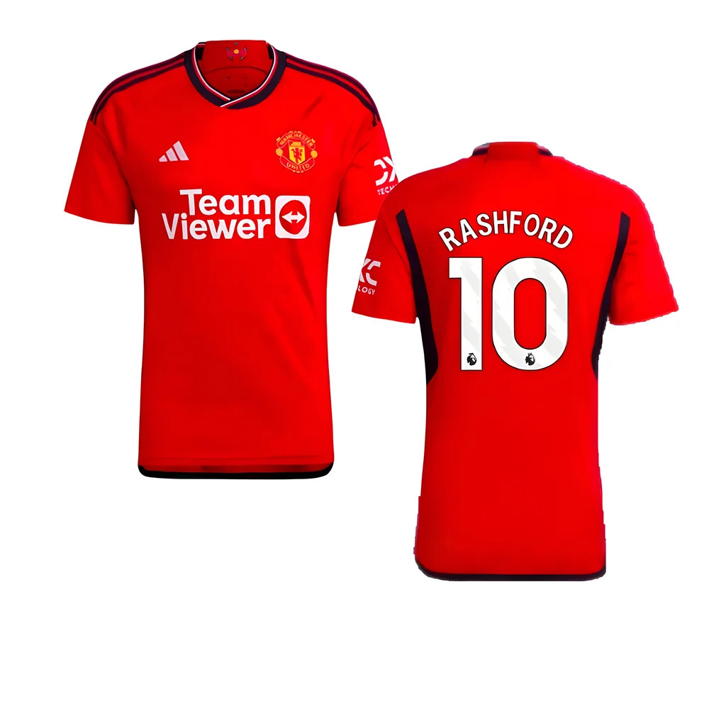 '23-'24 Man Utd Home Shirt (Rashford 10) Polyester Manchester United Made By: Adidas Men's Red Large