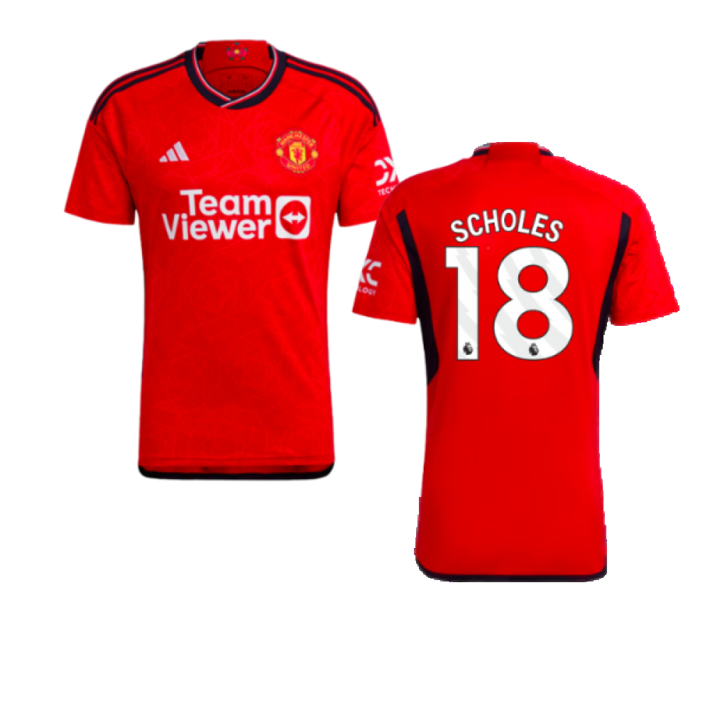 '23-'24 Man Utd Home Shirt (Scholes 18) Polyester Manchester United Made By: Adidas Men's Red Large