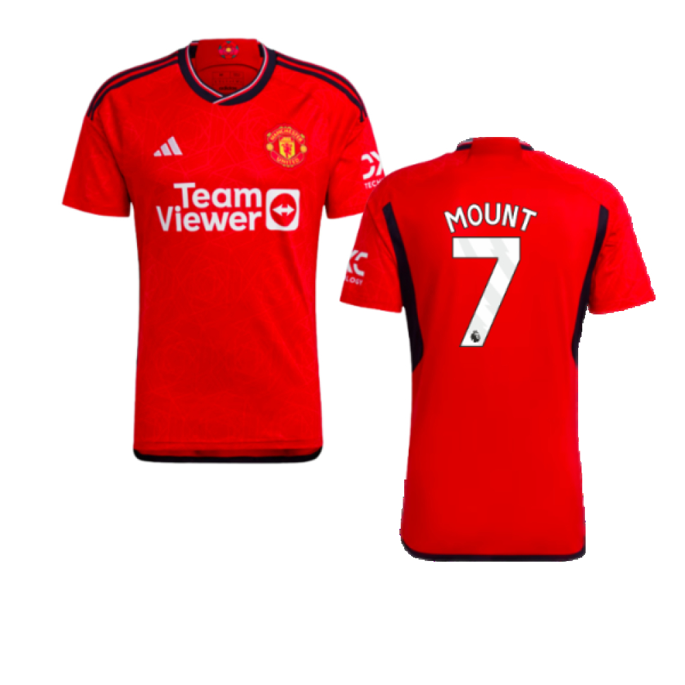 '23-'24 Man Utd Home Shirt (Mount 7) Polyester Manchester United Made By: Adidas Men's Red Extra Large