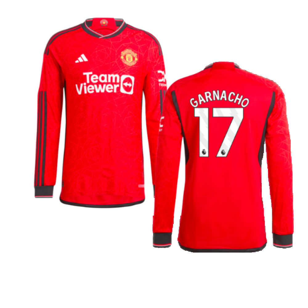 '23-'24 Man Utd Long Sleeve Home Shirt (Garnacho 17) Polyester Manchester United Made By: Adidas Men's Red 3XL