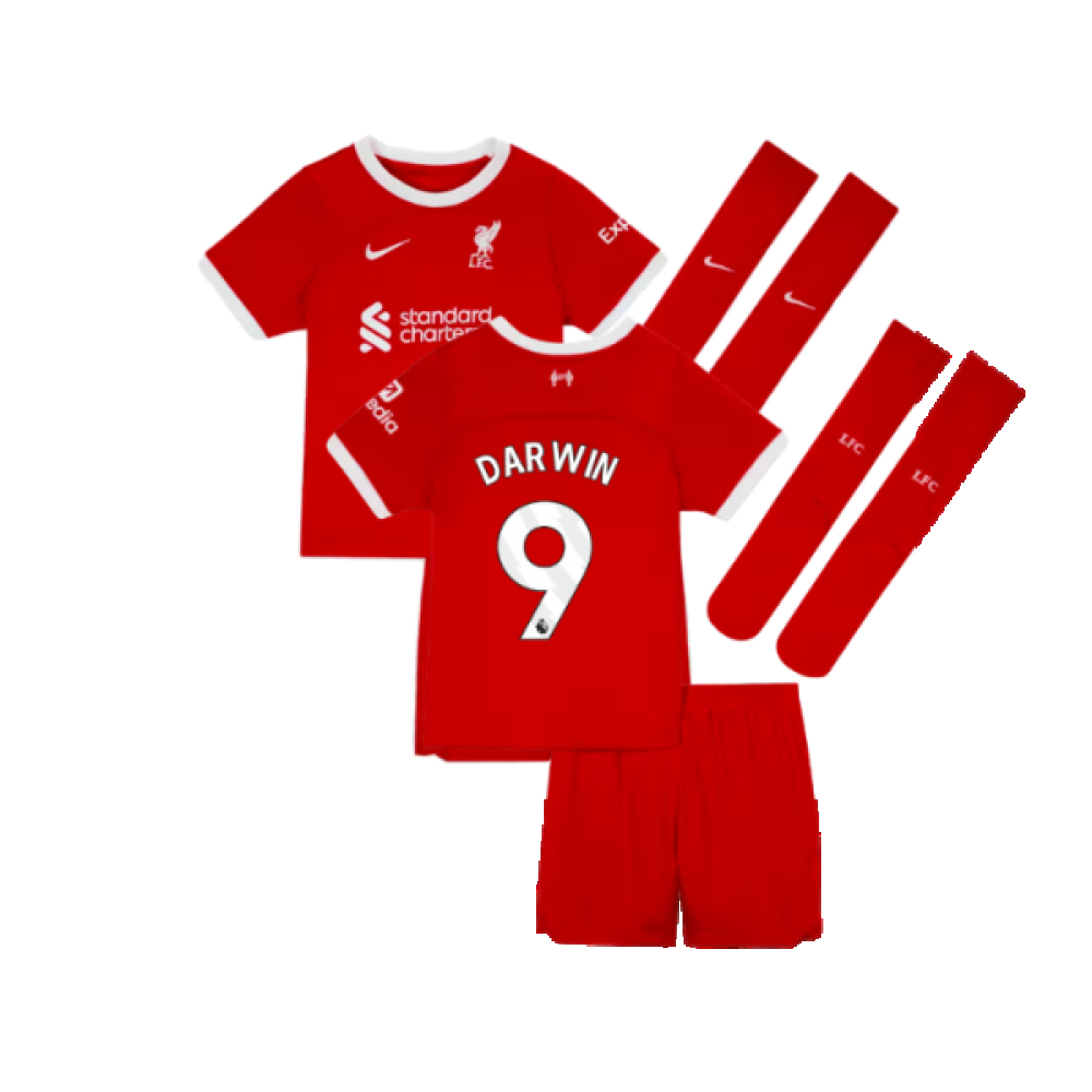'23-'24 Liverpool Home Little Boys Mini Kit (Darwin 9) Kids Polyester Made By: Nike Unisex Kids Red Extra Small