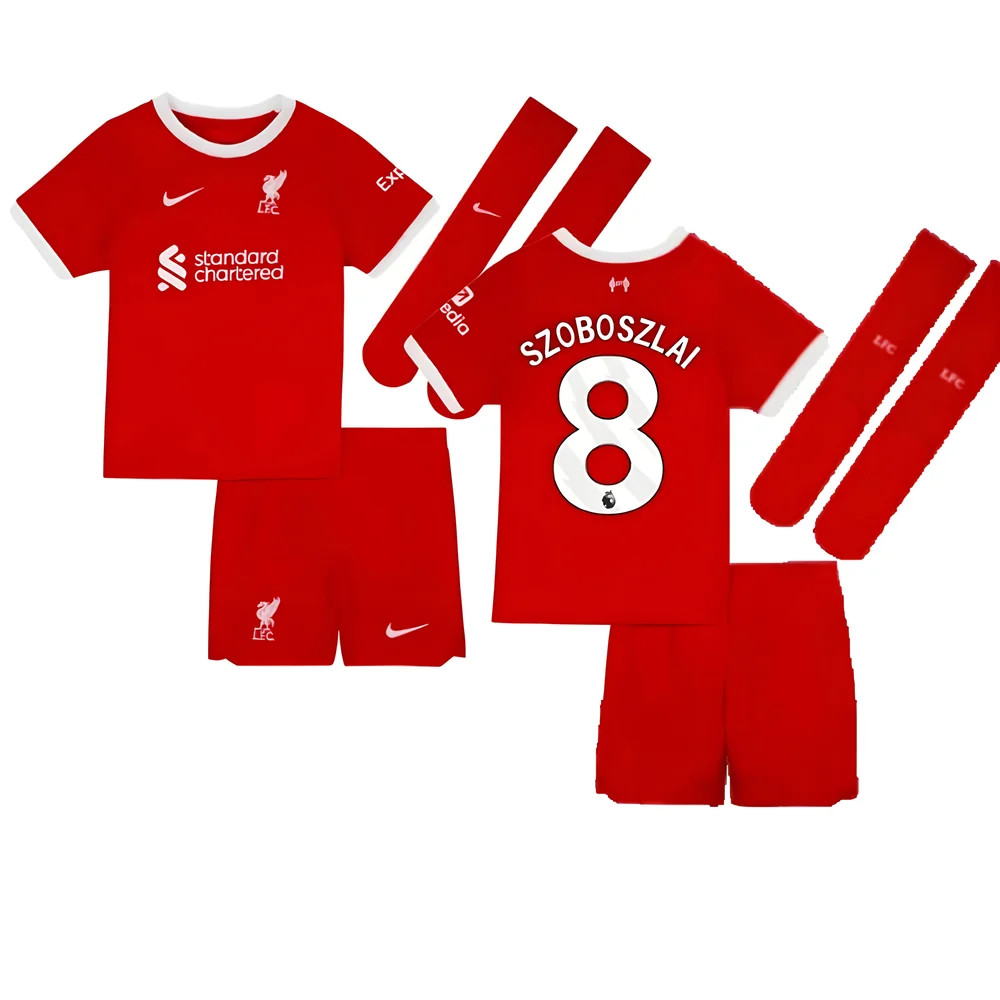 '23-'24 Liverpool Home Little Boys Mini Kit (Szoboszlai 8) Kids Polyester Made By: Nike Unisex Kids Red Extra Small