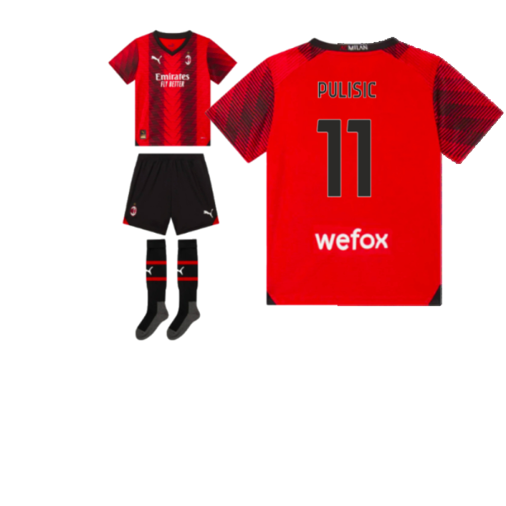 '23-'24 Ac Milan Home Mini Kit (Pulisic 11) Toddler's 1-2 Toddler Polyester Made By: Puma Unisex Toddler Red 3-4 Toddler