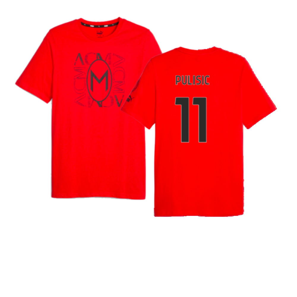 '23-'24 Ac Milan Ftblcore Graphic Tee (Red) (Pulisic 11) Adults Polyester Made By: Puma Unisex Red Xxl