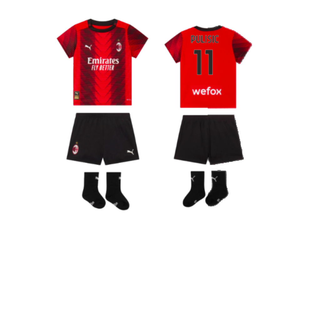 '23-'24 Ac Milan Home Baby Kit (Pulisic 11) Toddler's Polyester Made By: Puma Unisex Toddler Red 4-6 Mo