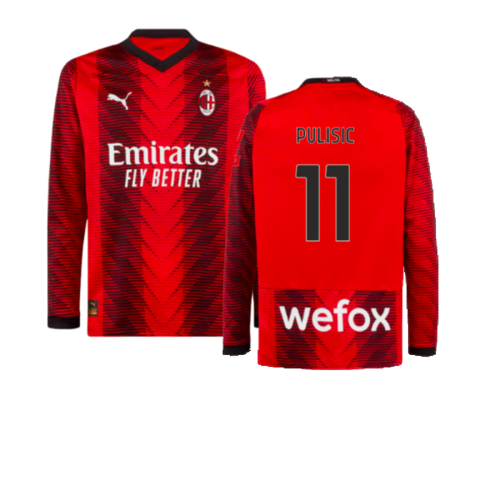 '23-'24 Ac Milan Long Sleeve Home Shirt (Pulisic 11) Polyester Made By: Puma Men's Red Medium