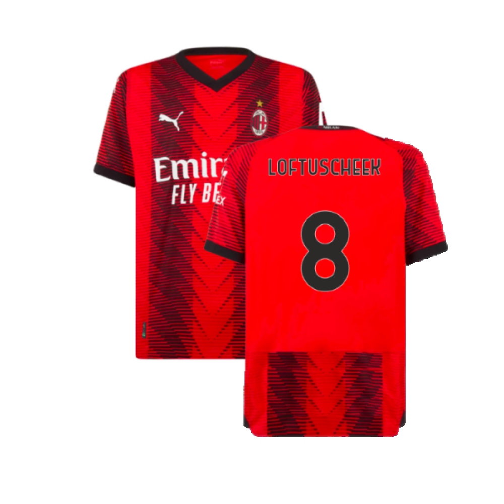 '23-'24 Ac Milan Home Authentic Shirt (Loftus Cheek 8) Polyester Made By: Puma Men's Red Medium