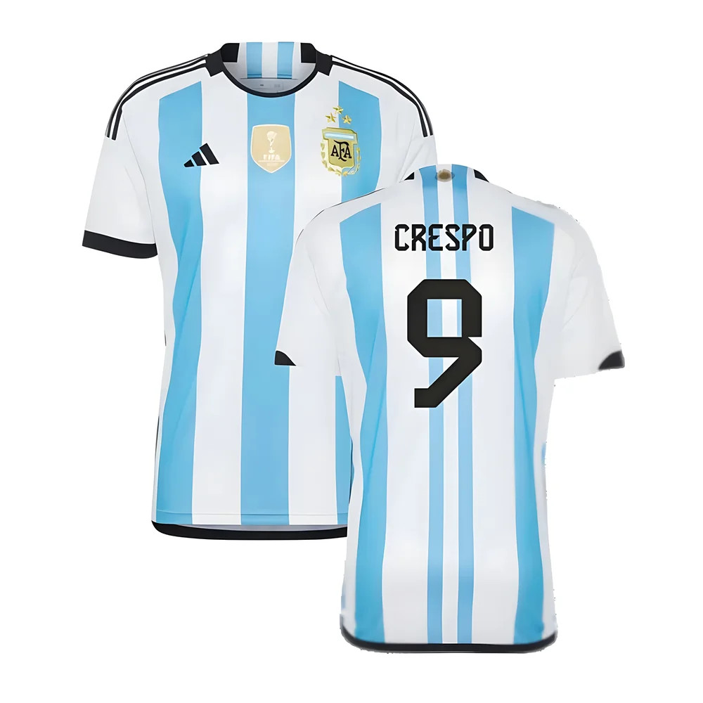 Argentina 2022 World Cup Winners Home Shirt (Crespo 9) Polyester Hernan Crespo Made By: Adidas Men's Blue 3XL